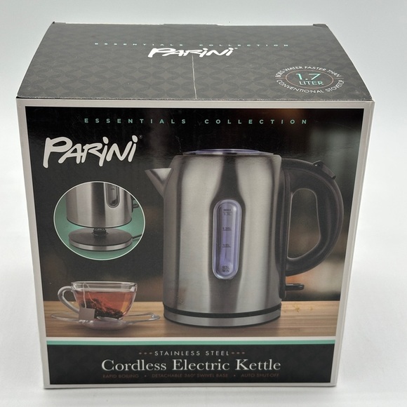 Parini Cordless Electric Kettle 7.2 Cup Capacity Rapid Boil Stainless Steel - Picture 1 of 5